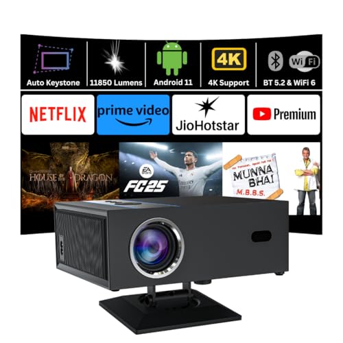 Image of Ghost X6 Smart Projector | Native 1080P Full HD, 4K Support | 11850 Lumens | Android with Built-in Smart Apps | Auto Focus, Keystone & Obstacle Avoidance | 360 Swivel Stand | Dual WiFi & Bluetooth