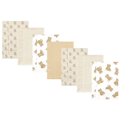 Image of Hudson Baby Unisex Baby Cotton Flannel Burp Cloths, Teddy Bears 7 Pack, One Size
