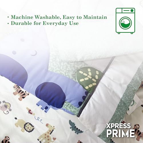 Image of 3 Piece Baby Crib Bedding Set for Boys & Girls - Newborn, Infant & Toddler Nursery Bed Set Decor with Fitted Crib Sheet, Dust Ruffle & Comforter - Safari Friends