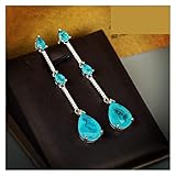 paraiba tourmaline meaning Pendientes colgantes largos de Plata de Ley 925 con turmalina Paraiba de gota de agua delicada para mujer, regalo de fiesta de compromiso de boda