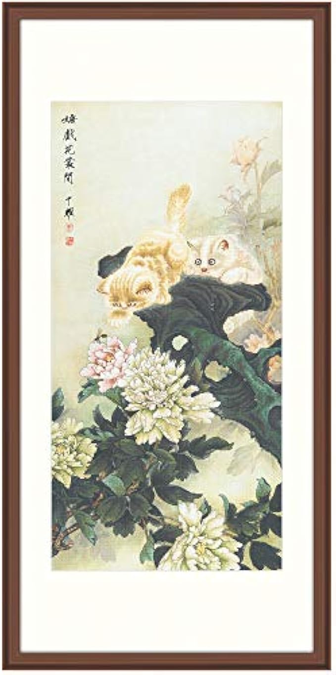 Xiu Crafts Counted Cross Stitch Kit - Cat with Peony | 2031101 | 34'' x 19'' Oriental Painting Artist - Zhou Zhong-yao 16CT Count Aida 50 Colors for Advanced Hand Making Crafts Gift