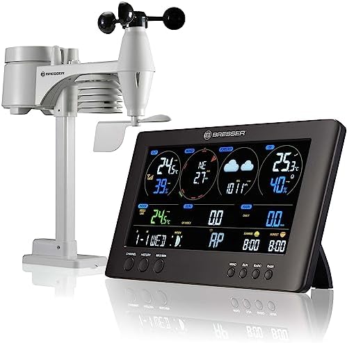 Bresser 7002586 Wetterstation Funk mit Aussensensor ClearView Wettercenter mit WLAN und 7-in-1 Profi-Sensor für Wind, Luftfeuchtigkeit, Temperatur, Niederschlag, UV-Level und Licht