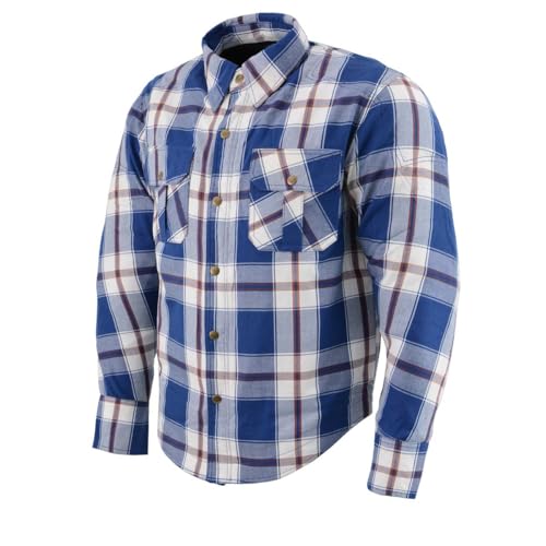 Milwaukee Leather Men’s Motorcycle Flannel Shirt - Aramid Fibers Reinforced Impact Zones w/CE Removable Armor - Large