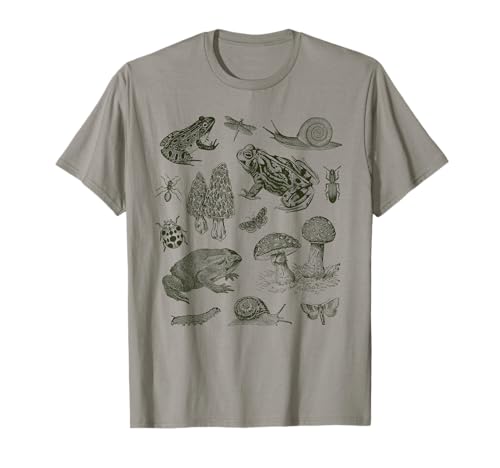 Frog Mushroom 90s Vintage Dark Academia Aesthetic Biology Camiseta