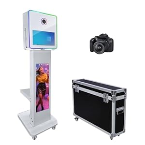 Tragbare Fotokabine mit 39,6 cm und 73,7 cm LCD-Touchscreen, Selfie-Photobooth-Maschine für Veranstaltungen, Hochzeiten, Partys, Verleih, Weihnachten, Flugkoffer (Maschine + Kamera)