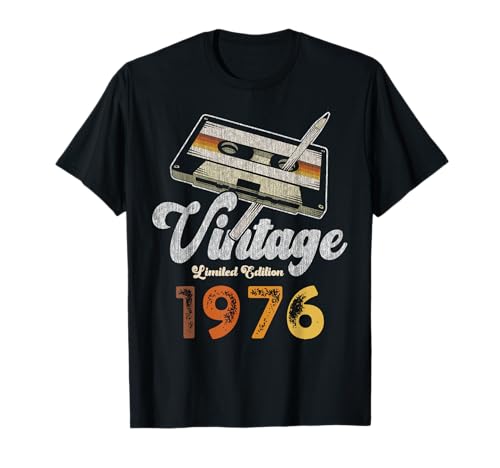 Vintage 1976 Cassette Lápiz 49 Cumpleaños Camiseta