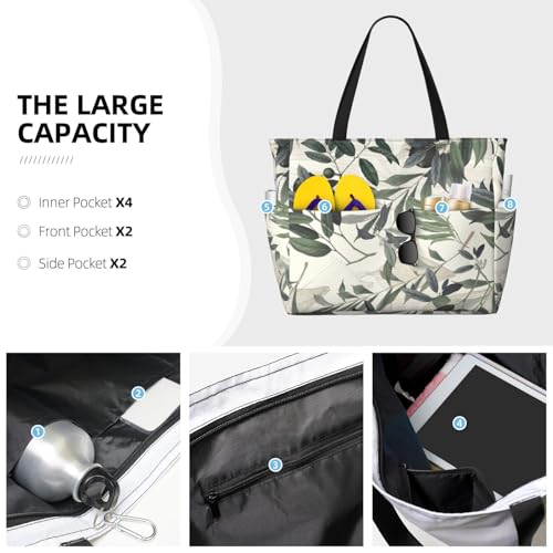 Large Capacity Beach Bag Waterproof Pool Tote for Gym Swimming Camping Carry On Bag Cute palm tree leaves Print4