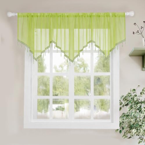 Molaxhome Swag Curtain Scalloped Curtain Valance Drape Sheer Lace Panel 1pc