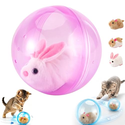 Générique Balle roulante Automatique avec Souris intégrée pour Chats d'intérieur – Jouet interactif – Rotation à 360° et évitement Intelligent des Obstacles – Rechargeable par USB (Pink,Rabbit)