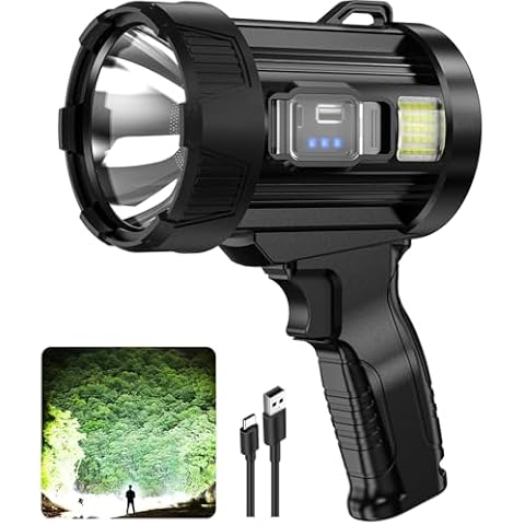Kmivo Rechargeable Spotlight, 99,000 Lumens Super Bright Handheld Led Flashlight, Outdoor Spot Light with Cob Light and Solar Panelsfor Boating Camping Cover