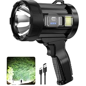Rechargeable Spotlight, 99,000 Lumens Super Bright Handheld Led Flashlight, Outdoor Spot Light with Cob Light and Solar Panelsfor Boating Camping