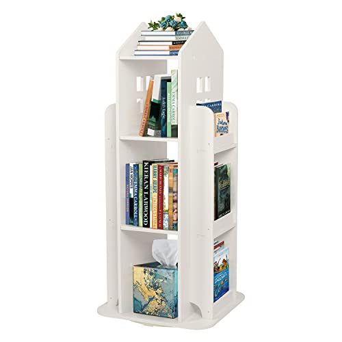 DFENG Bibliothèque rotative à 3 niveaux pour enfants, rotative à 360°, blanche, pour chambre d'enfant, salon, chambre à coucher