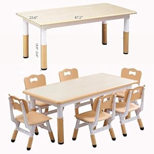 Kids Table and 6 Chair Set - Height Adjustable, Multifunctional Desk, Ergonomically Designed Chairs, Max 300lbs, for Ages 2-10, Classroom, Daycares, Home Kids Table and 6 Chair Set Height Adjustable Multifunctional Desk Ergonomically Designed Chairs Max 300lbs for Ages 2 10 Classroom Daycares Home