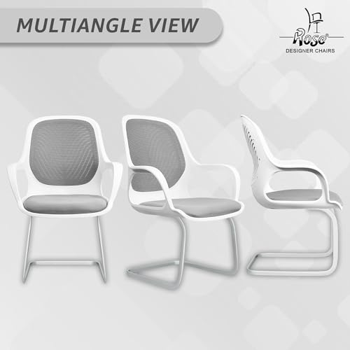 Image of ROSE Zaria | 3 Years Brand Warranty | Ergonomic mesh mid-Back Office Chair, Perfect for Study, Work from Home, revolving, Rolling Computer Desk Chair (White & Grey, Visitor)