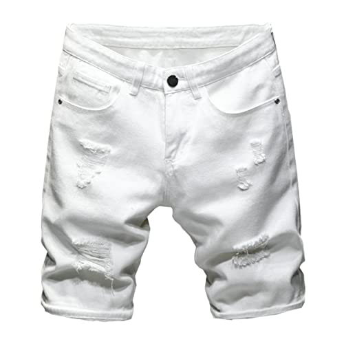Short homme denim déchiré blanc tendance coupe slim classique été