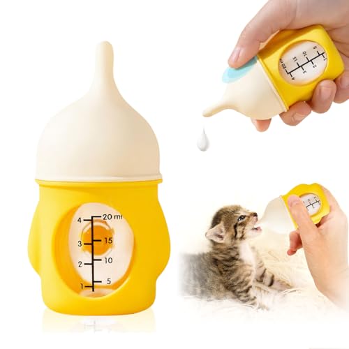 Ergonomic Pet Nursing Bottle,Puppy Bottles for Nursing Puppy Milk - 20ml Slow Flow Kitten Bottle Feeding kit for Newborn Kittens/Puppies/Small Animals, Easy-Clean Silicone Feeder (‌Yellow‌)