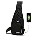 Produktbild AOLVO USB Sling Bag  Herren Canvas Chest Messenger Shoulder Crossbody Bag Bag with USB Charging Port & Headset Loch Leichter Wandern Reisen Rucksack Daypack Rucksack Schwarz