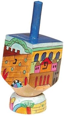 Yair Emanuel Dreide Ornament with Stand for Hannukah | Jerusalem Hand Painted Illustration | DRS-1A