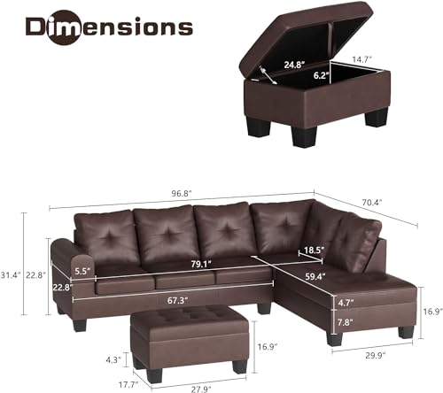 image for Lamerge Sectional Modular Sofa Couches for Living Room, PU Leather L-S