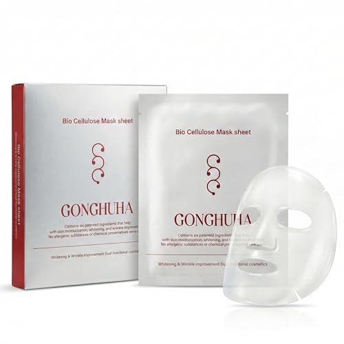 GONGHUHA Red Ginseng Bio Cellulose Face Mask - Deep Hydrating Sheet Mask with Honeysuckle & Cica - Soothing Korean Skincare for Glowing Skin - 5 Count Box