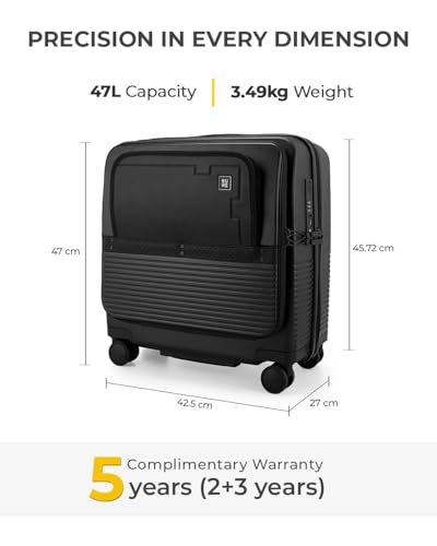 Image of EUME Overnighter Pro Luggage Trolley for Travel 18 inch, Cabin Bag | Trolley Bag Small for Luggage | with Laptop Sleeve | 100% German Bayer Polycarbonate - Charcoal Black