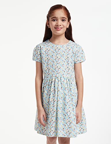 Image of Amazon Brand - Jam & Honey Girl's 100% Soft & Pure Cotton Comfortable and Stylish Printed Woven Dress with Short Sleeves and Belt - Perfect for Every Occasion