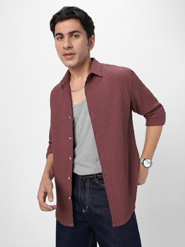 Image of Urbano Fashion Men's Cotton Full Sleeve Regular Fit Textured Shirt with Spread Collar
