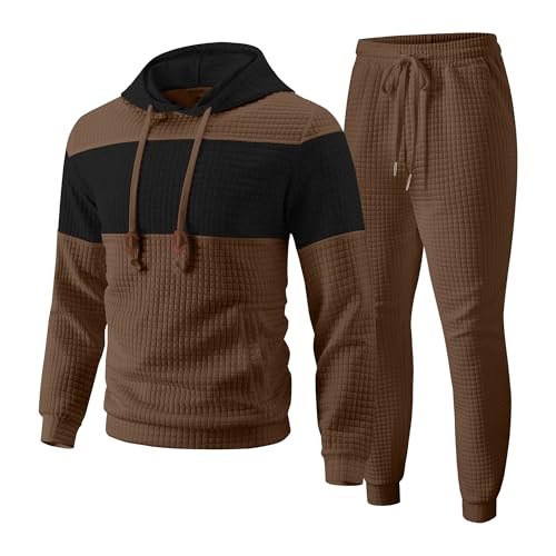 UOUA Mens Tracksuit 2 Piece Hoodie Sweatsuit Sets Casual Athletic Jogging Suits Waffle Jacquard...