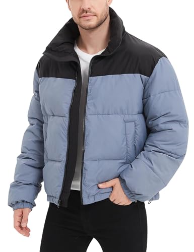 Flygo Men Puffer Jacket Winter Coats Water Resistant Long Sleeve Zip Up Lightweight Quilted Down Jackets(GrayishBlue-XLarge)