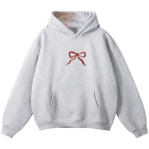 Bow Hoodie Women Embroidered Bow Hoodies Trendy Preppy Sweatshirts Cute Y2K Graphic Pullover Tops for Teen Girls