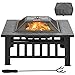 Merax Feuerstelle mit Funkenschutz, Feuerkorb mit Grillrost,Feuerschalen Fire Pit für BBQ/Heizung, Garten Terrasse Metall Feuerkorb 3 in 1 Feuerstelle im Freien, mit wasserfeste Schutzhülle