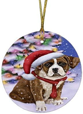 Christmas Express Delivery Red Truck Running Boxer Dogs Round Flat Ornament - Pet Decorative Hanging Ornaments for Christmas X-mas Tree Decorations - 2.75" Round Christmas Ornament