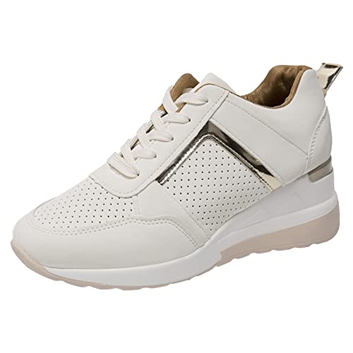 Genérico Casual Sneakers Zapatos Deportivas Mujer Zapatos deportivos casuales gruesa transpirable con cabeza redonda y cordones cuero a la verano para mujer Zapatillas Mujer Street Zapatos (Beige, 37)