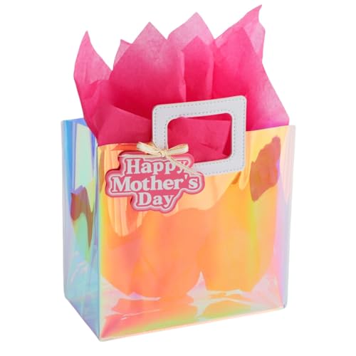 VUOJUR 8.3'' Iridescent Small Mothers Day Gift Bag with Tissue Pape(Pink)