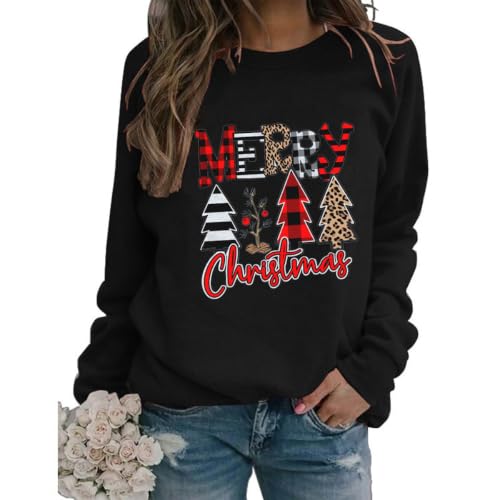 Leopard and Plaid Merry Christmas Black Sweatshirt