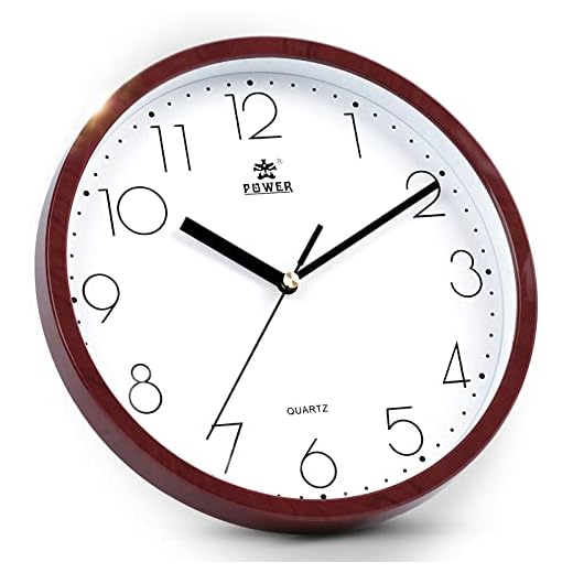 LAIGOO Silent Wall Clock, 10 Inch Modern, Non-Ticking Quartz Movement, Analog With 2 AA Batteries (Red Wood Grain)
