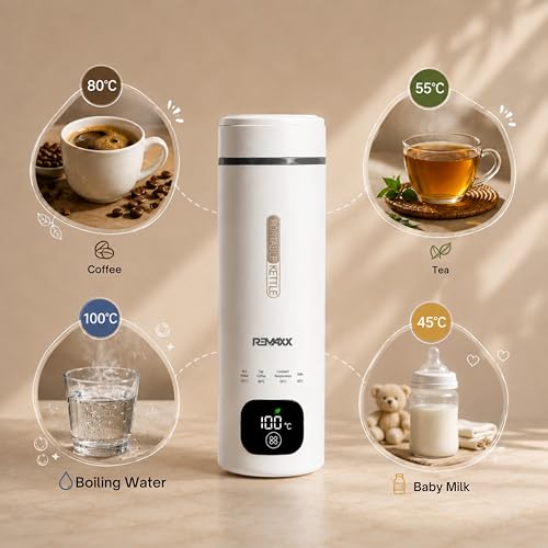 Image of Remaxx Thermo X 2.0 Portable Electric Kettle 500ml with Display | Quick Boil | Auto Shut-off | Multi-level temperature | Stay Warm Function | Auto Shut Off & Dry Boil Protection | For Office & Home