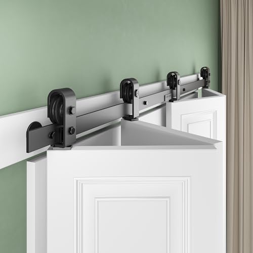 SMARTSTANDARD 64" Bifold Sliding Barn Door Hardware Kit, 5.3ft Top Mount Bi-Folding Track Kit for Four 15" Closet Pantry Laundry Doors-Smoothly and Quietly, Black [No Door] by SMARTSTANDARD - Used condition - US$44.11