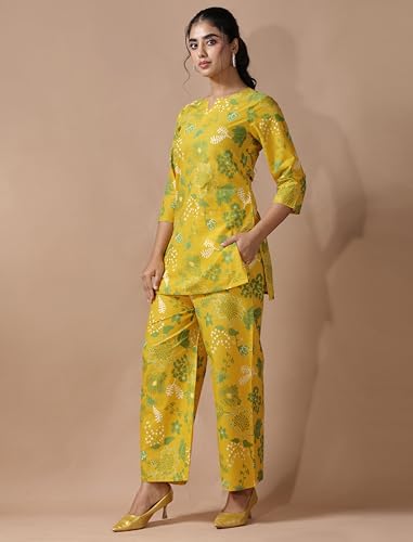 Image of Pinkmint Women's Pure Cotton Co Ord Set l Kurta Sets for Women |Kurta Sets| Printed Kurta with Pant l Stylish Pocket & 3 /4 Sleeve Women Co-ord Set (Avaiable in Plus size)