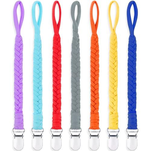 Image of Pacifier Clips for Baby Boy and Girls, Handmade Braided Pacifier Holder, Baby Pacifiers Clips Leash Cotton Smoother Binky Clips Newborn Fits All Pacifier Unisex Baby Shower Case (Upgrade Color)