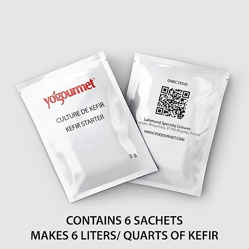 Yogourmet Kefir Starter (6 Pack) - Make Kefir at Home - Starter Culture - All Natural, Gluten Free, Kosher, Halal - 3 g Sachets - 1