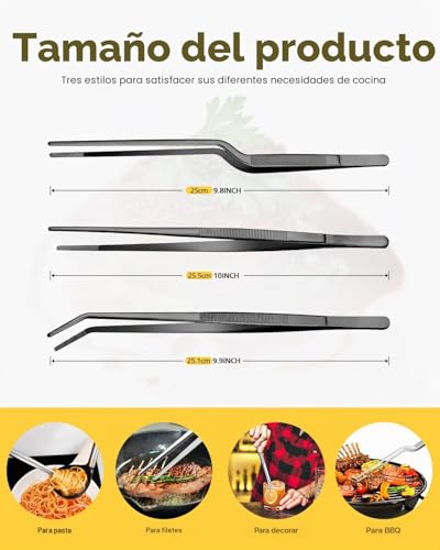 Miniatura 3 de Conjunto De Pinzas De Cocina Fina De 10 Pulgadas, Pinzas De Comida De Acero Inoxidable Profesional, Chef Negro Para Cocina, Galvanoplastia, Decoración Y Barbacoa