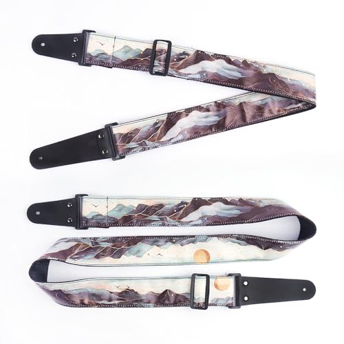 Image of Adjustable Guitar Strap Includes 2 Strap Locks & 2 Matching Picks & 1 Picks Holder & 1 leather Strap Button.