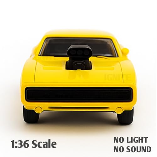 Image of 1:36 Scale Fast & Furious 7 Dom Dodge Charger Toy Car - Die-Cast Alloy Pullback Model Vehicle with Openable Doors - Collectible Metal Racing Car Toy for Kids, Boys (Yellow)