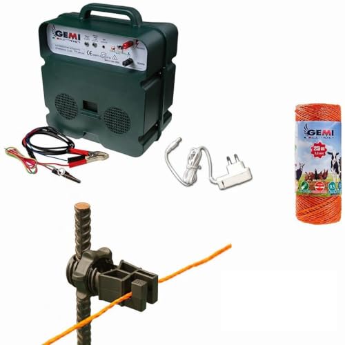 Gemi Kit Clôture Électrique Double Alimentation avec Fil 250m et Isolateurs Fer