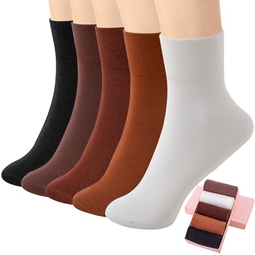 Image of HUGSWEET Thin Soft Cotton Crew Socks for Women Ankle above Bootie Socks Gifts for Women 5-10 Pairs