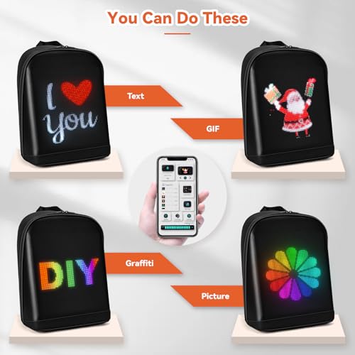 Laptop Backpack with LED Display, DIY Fashion Backpack, Waterproof Shoulder Travel Backpack, Gift for Men Women Fits 15.6 Inch Laptop, 10.4L (Black)2