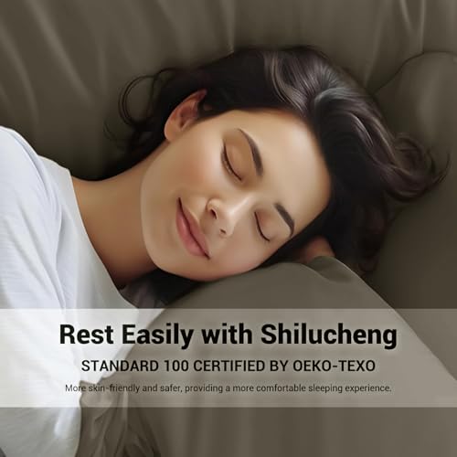 Image of Shilucheng 4 Piece Full Sheet Sets, Cooling Sheets, Blend Rayon Derived from Bamboo, Deep Pocket Up to 16 inch, Breathable & Soft Bed Sheets, Hotel Silky Bedding Set, Taupe
