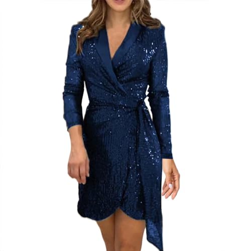 Robe de cocktail scintillante col rond pour soirée et mariage