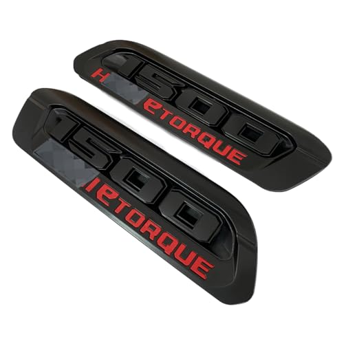 Image of 2pack OEM 1500 Etorque Exterior Badges Emblems Left Right Side Badges Hood 3D ABS Compatible with fits 1500 68500542AA 68500541AA (Black Red)